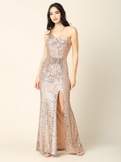 Long One Shoulder Formal Fitted Prom Dress - The Dress Outlet