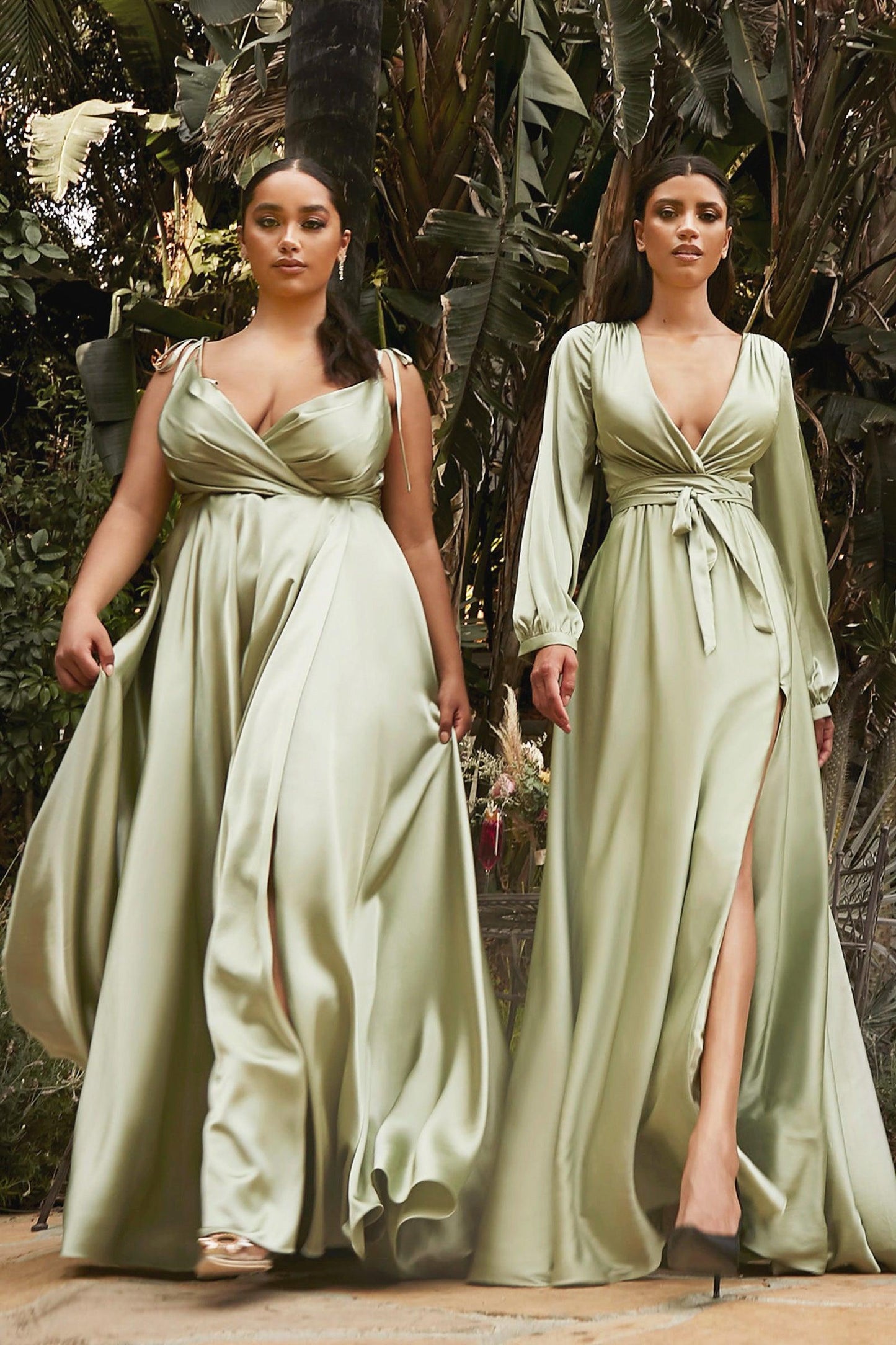Long Flowy A-Line Evening Gown Sage