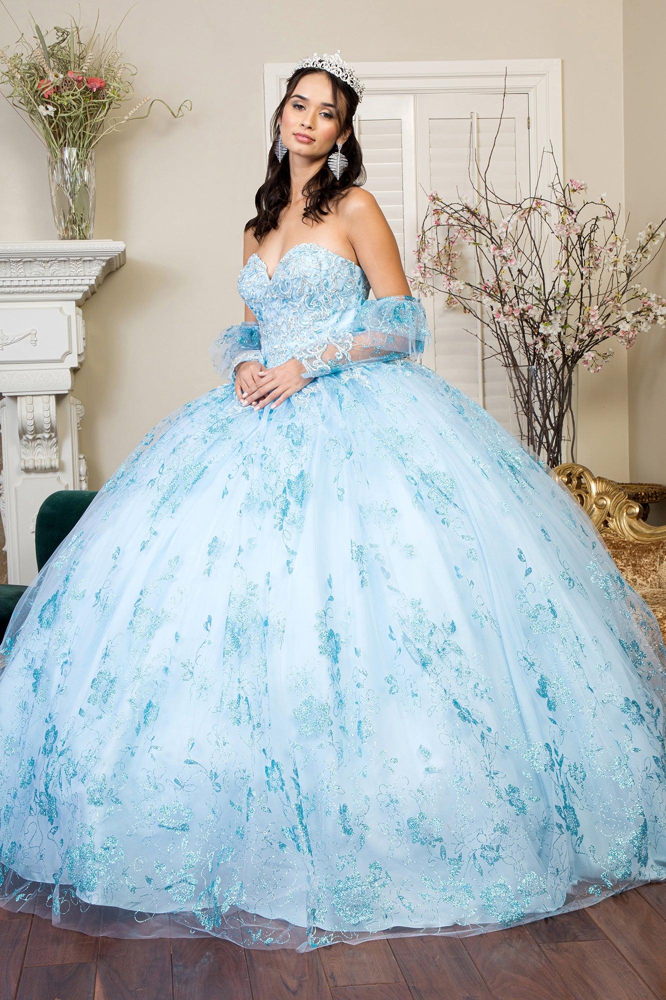 Long Quinceanera Dress Glitter Mesh Ball Gown
