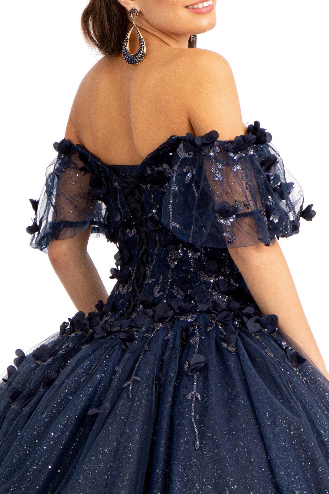 Long Quinceanera Dress Glitter Mesh Ball Gown - The Dress Outlet