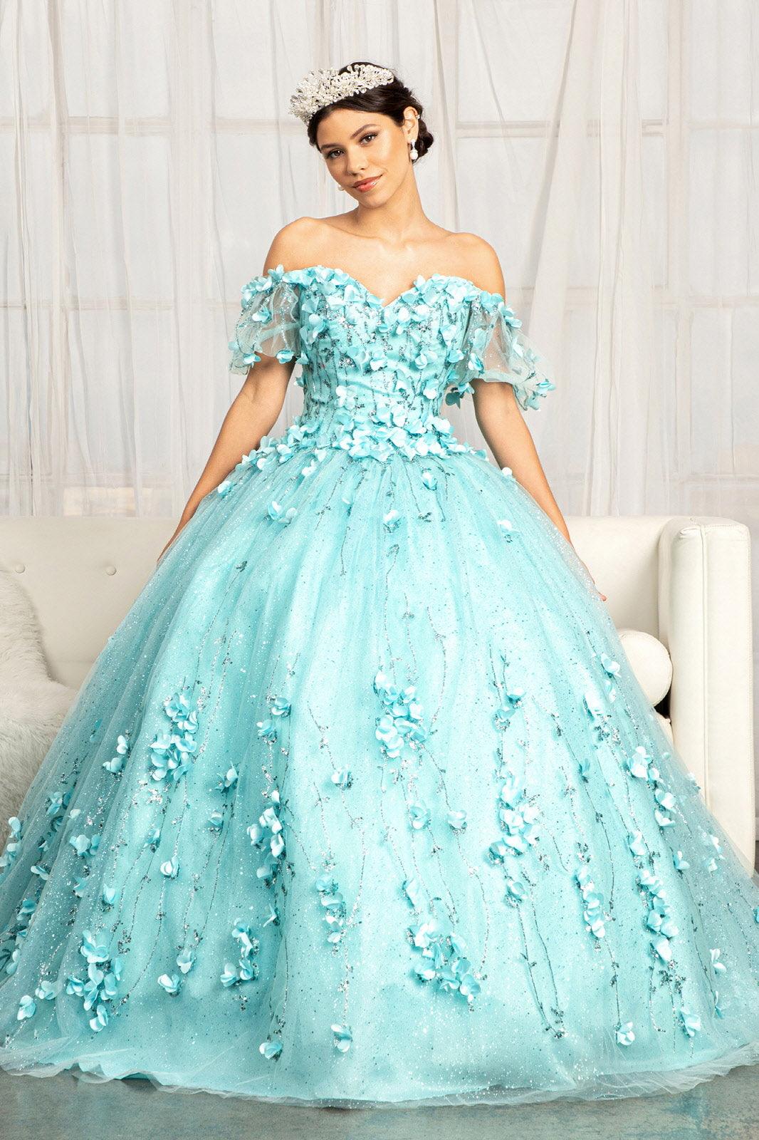 Long Quinceanera Dress Glitter Mesh Ball Gown - The Dress Outlet