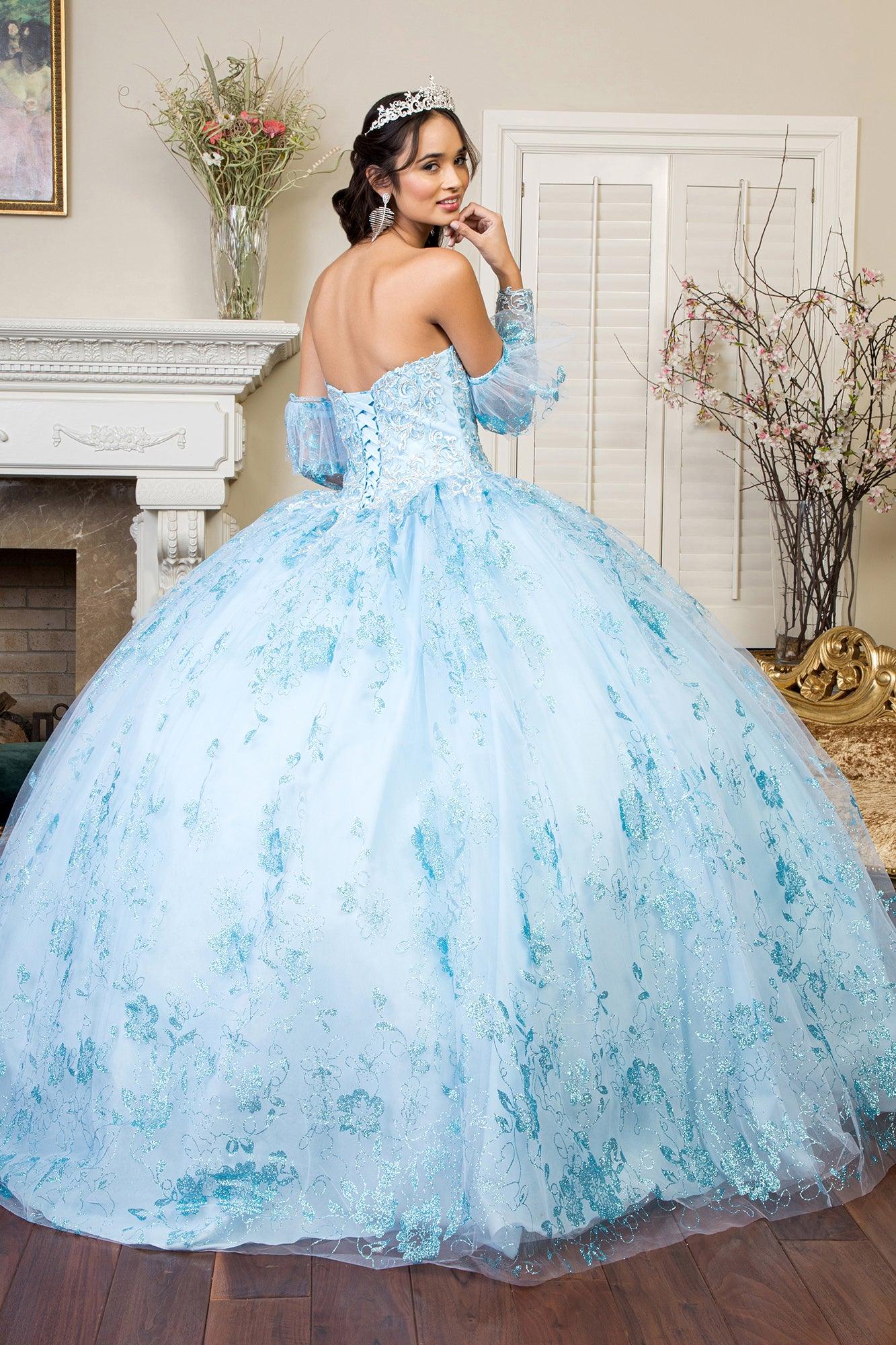 Long Quinceanera Dress Glitter Mesh Ball Gown