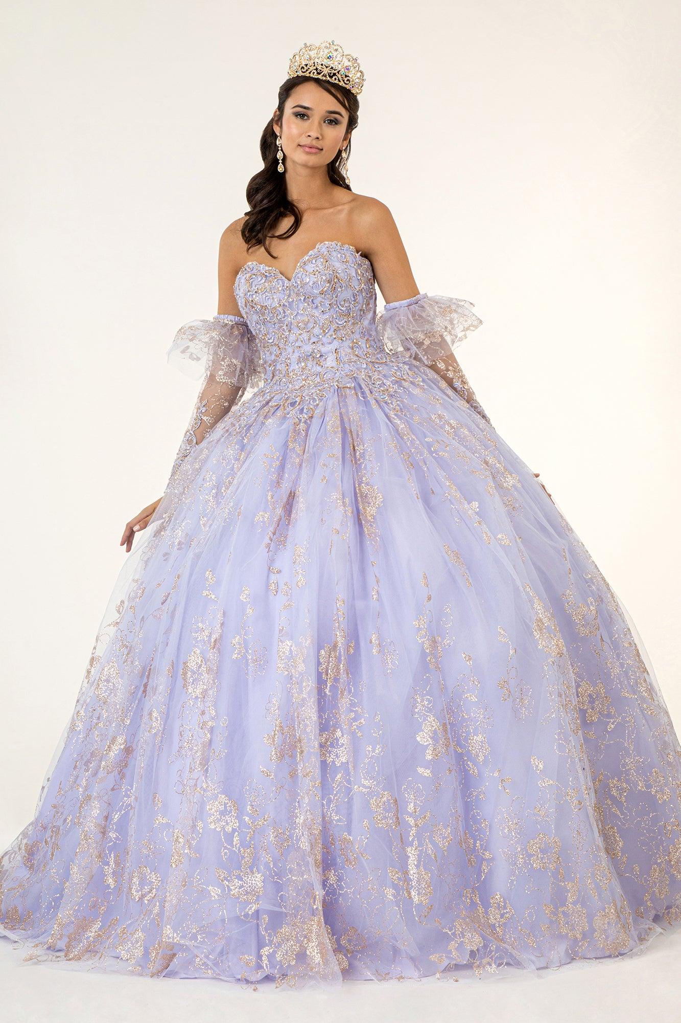Long Quinceanera Dress Glitter Mesh Ball Gown