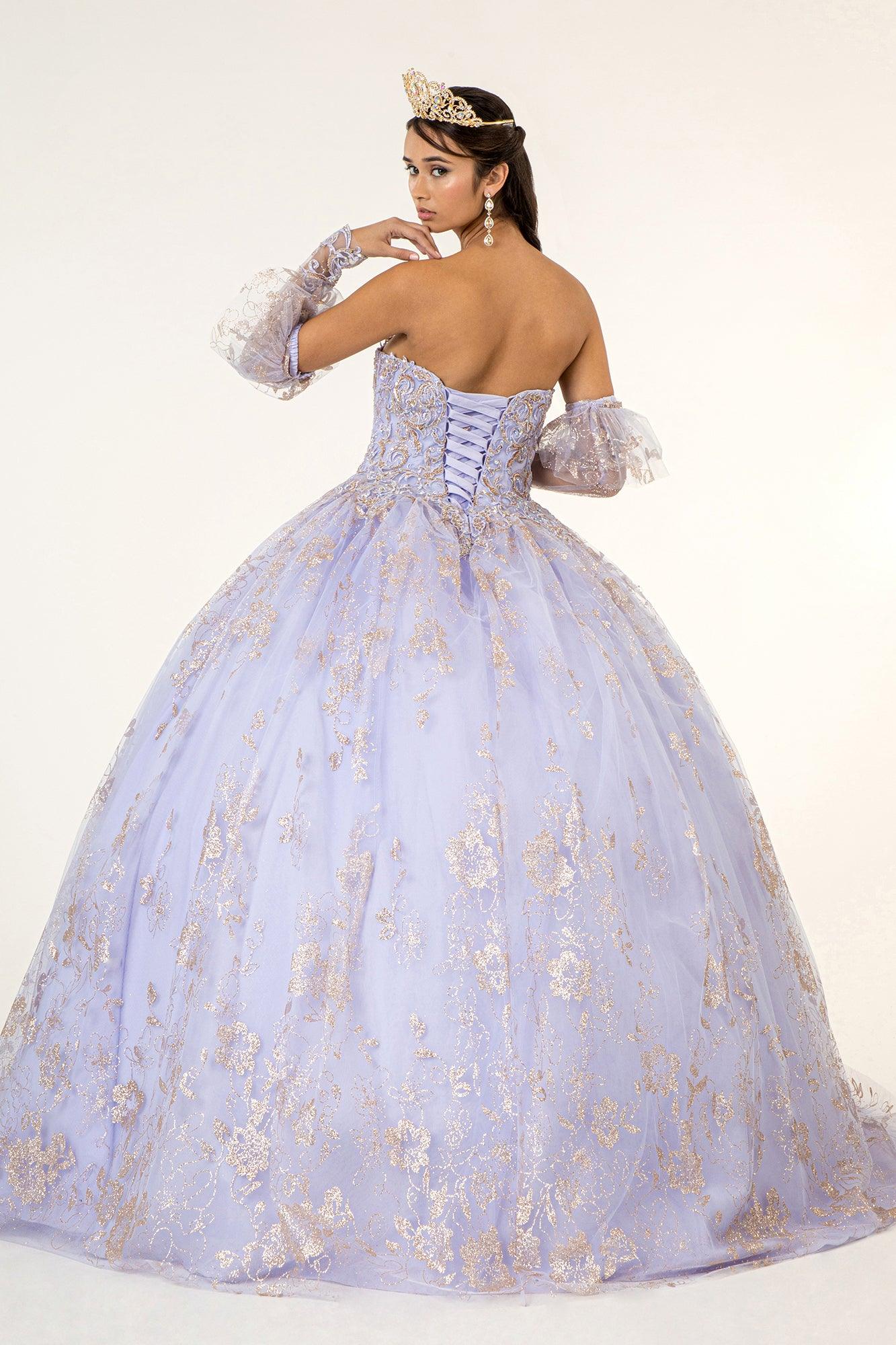 Long Quinceanera Dress Glitter Mesh Ball Gown