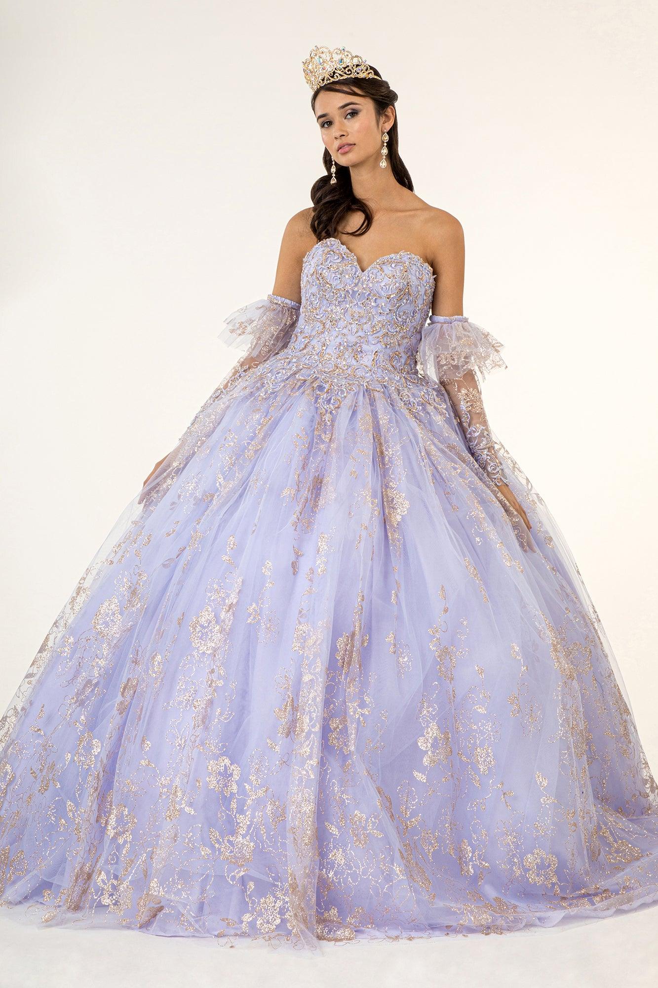 Long Quinceanera Dress Glitter Mesh Ball Gown