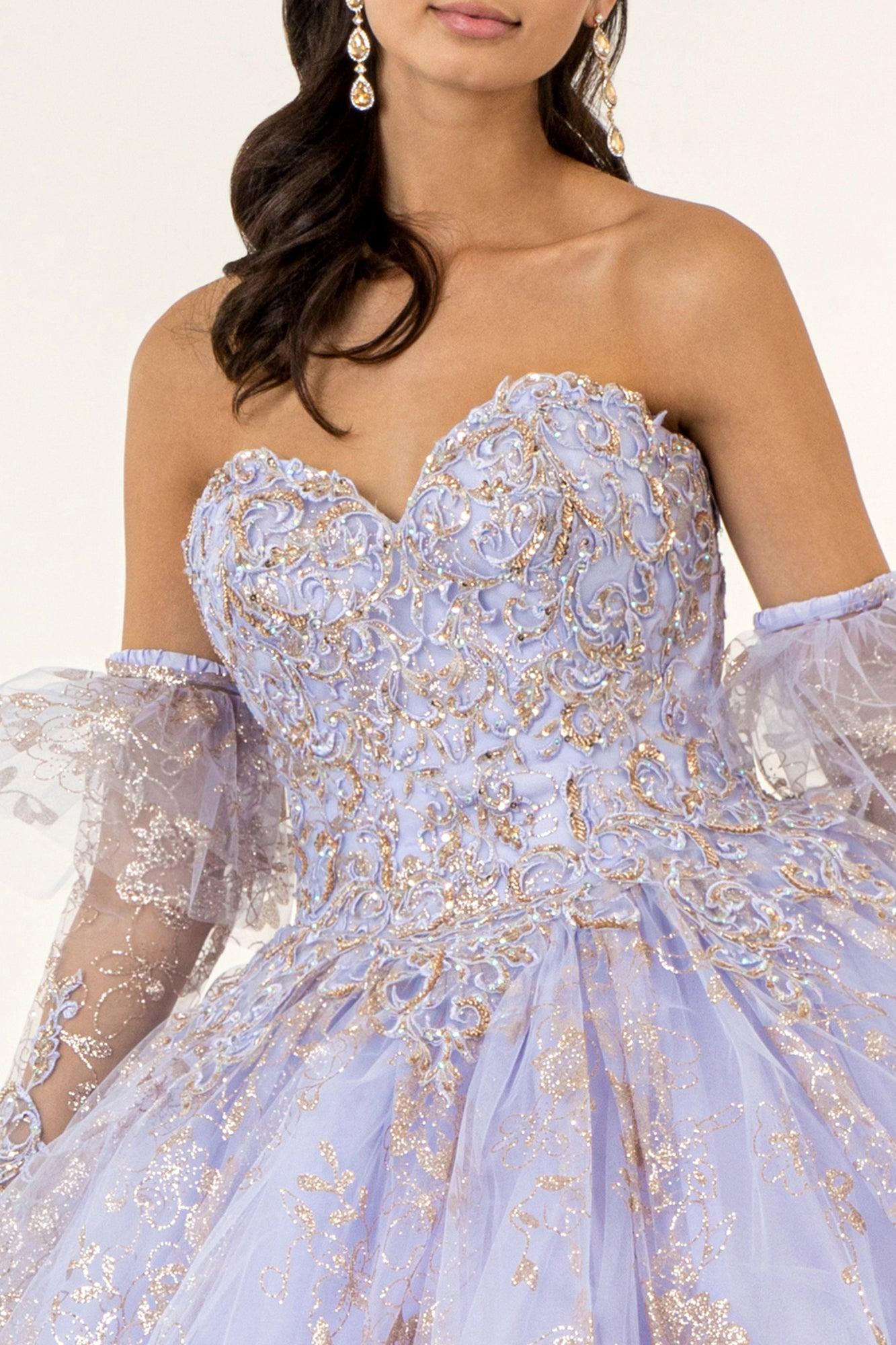 Long Quinceanera Dress Glitter Mesh Ball Gown