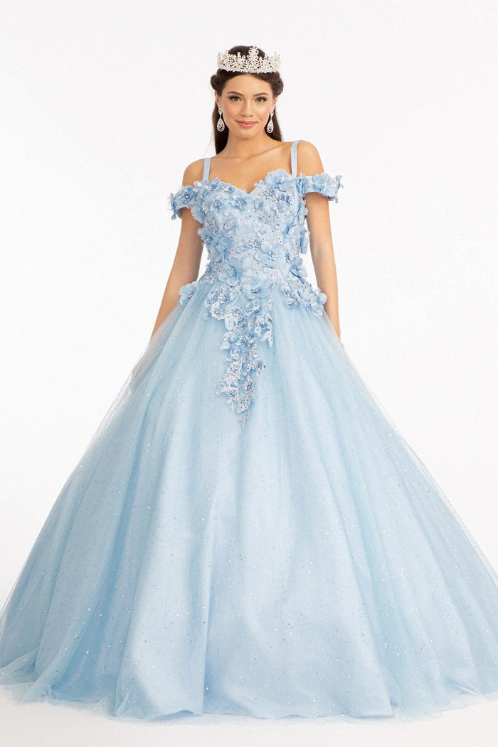 Long Quinceanera Dress Off Shoulder Floral Ball Gown - The Dress Outlet