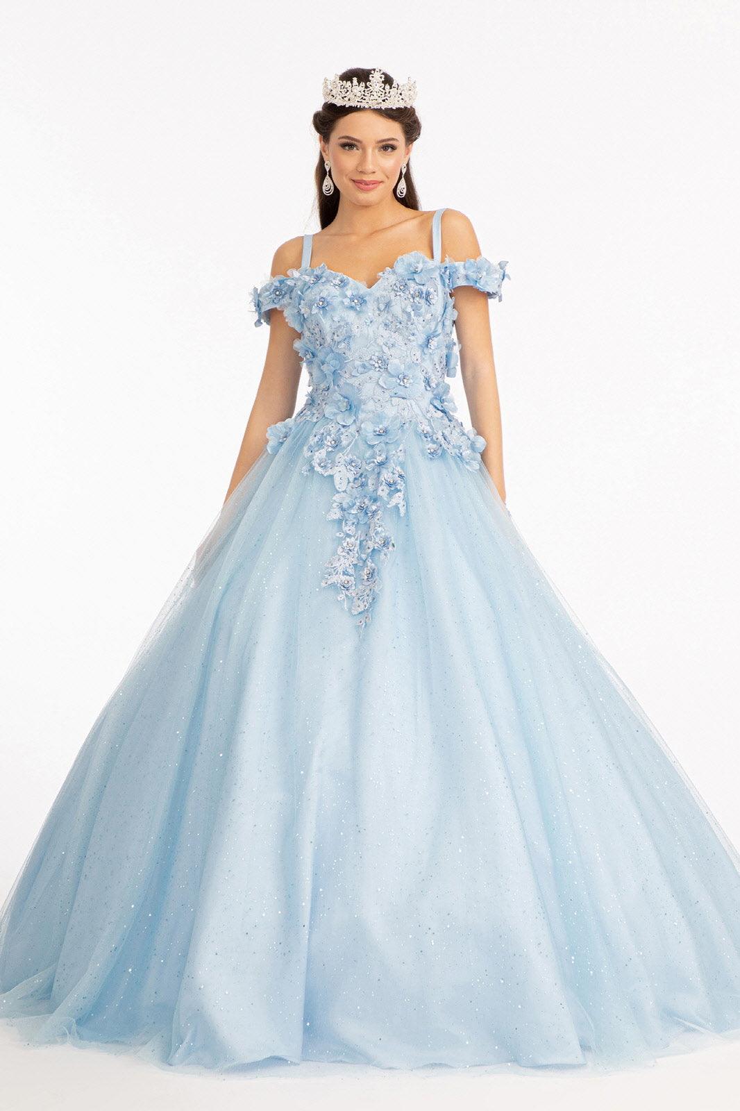 Long Quinceanera Dress Off Shoulder Floral Ball Gown - The Dress Outlet