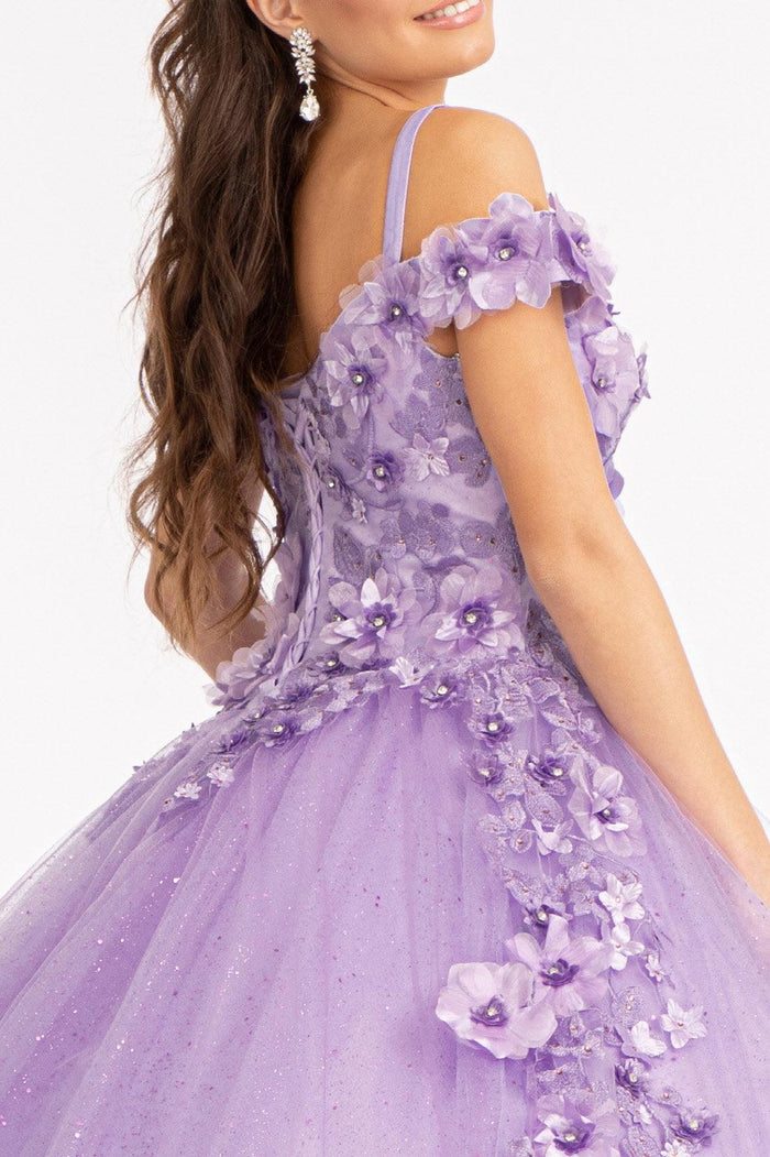 Long Quinceanera Dress Off Shoulder Floral Ball Gown - The Dress Outlet