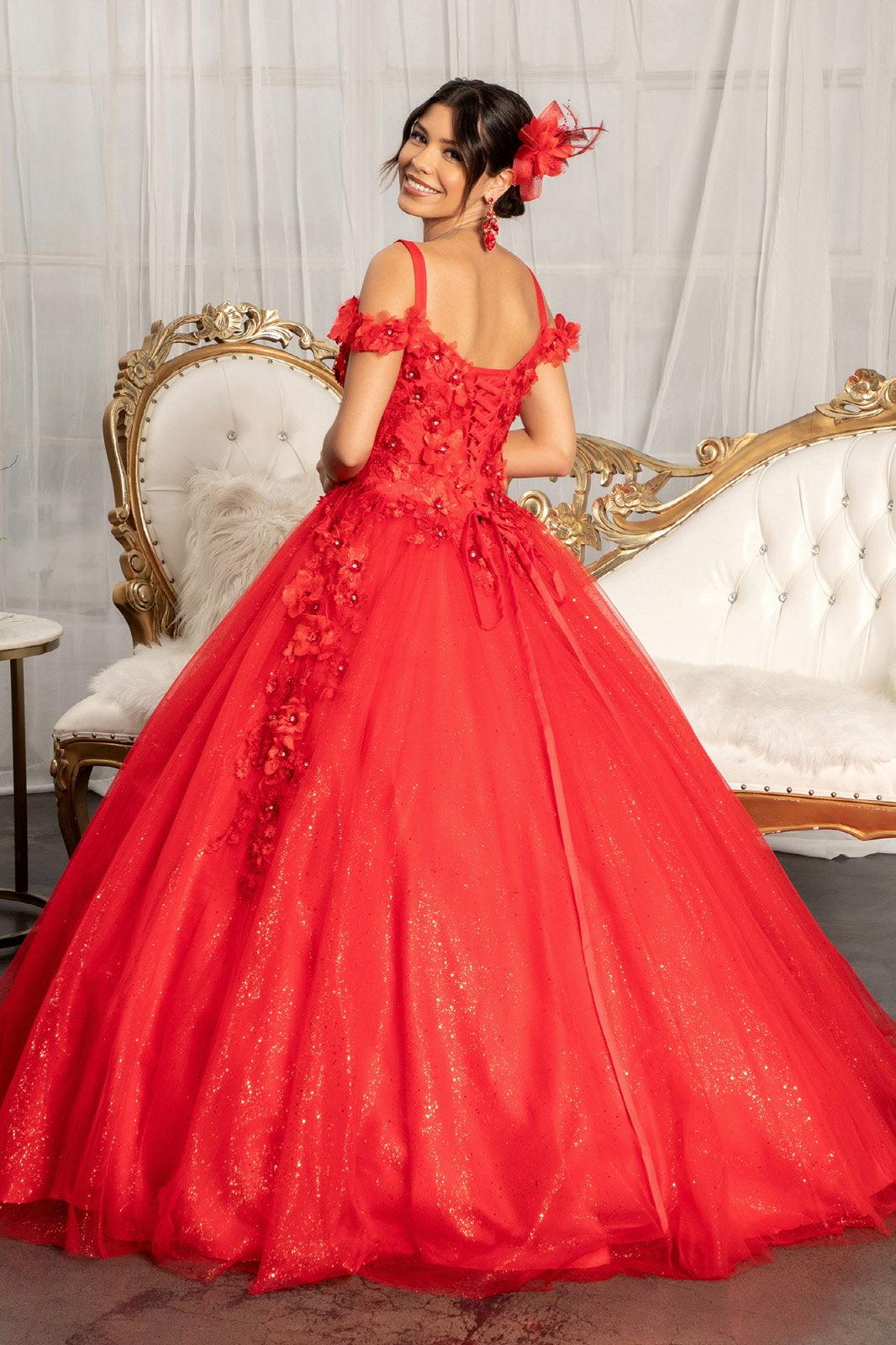 Long Quinceanera Dress Off Shoulder Floral Ball Gown - The Dress Outlet