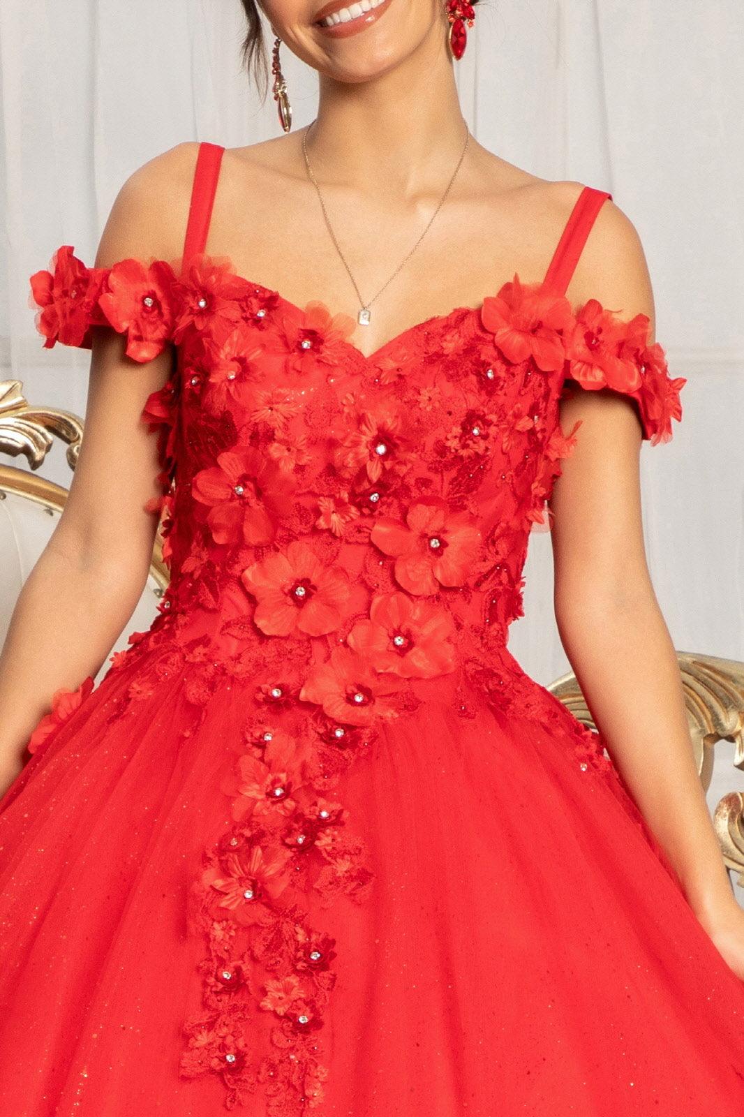 Long Quinceanera Dress Off Shoulder Floral Ball Gown - The Dress Outlet