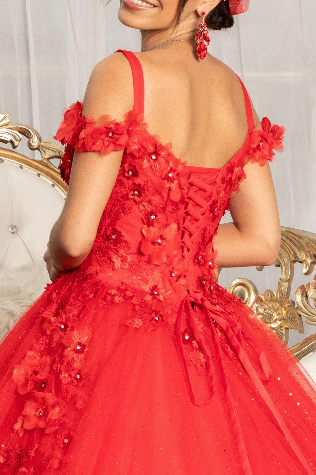 Long Quinceanera Dress Off Shoulder Floral Ball Gown - The Dress Outlet