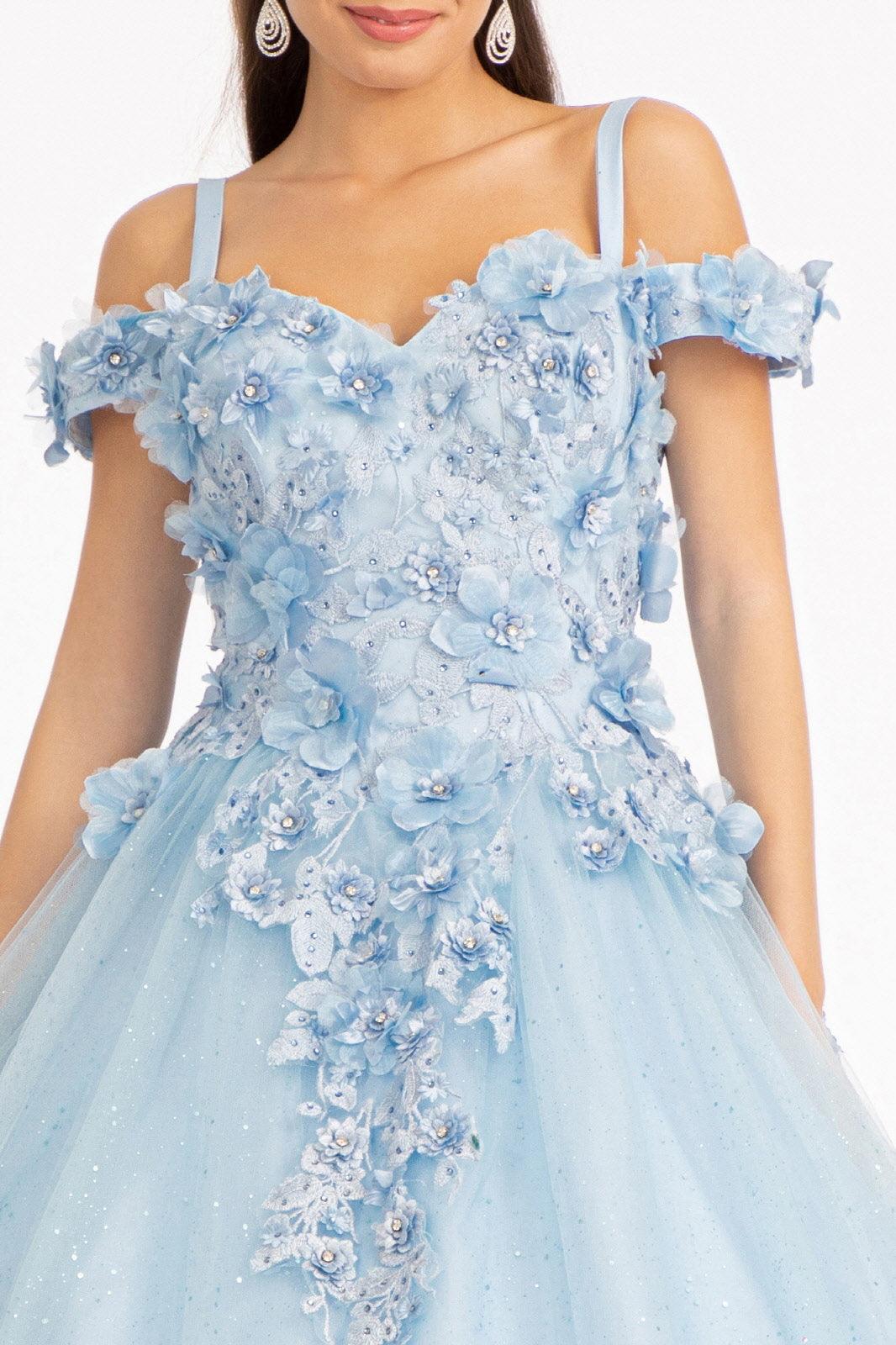 Long Quinceanera Dress Off Shoulder Floral Ball Gown - The Dress Outlet