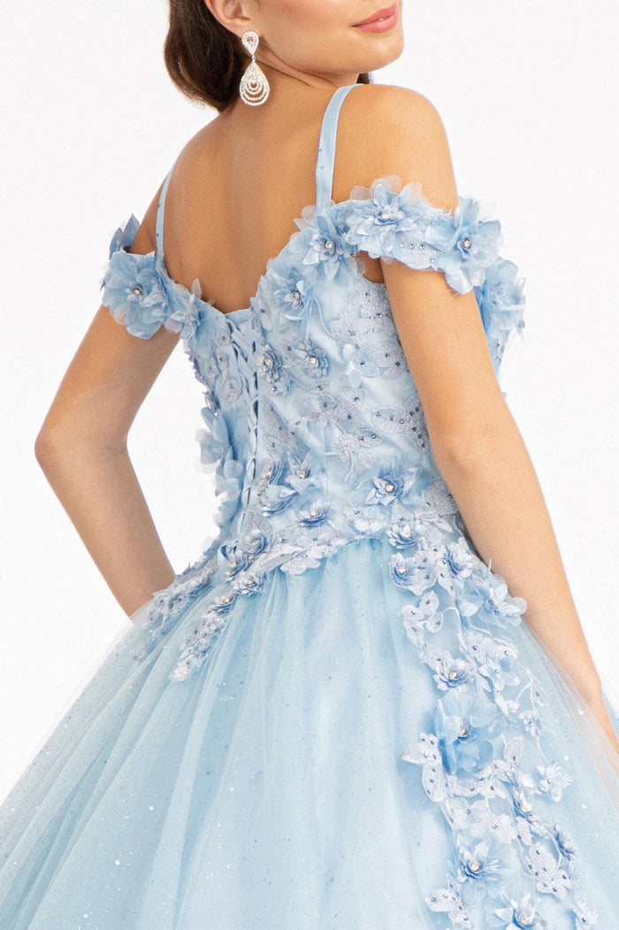 Long Quinceanera Dress Off Shoulder Floral Ball Gown - The Dress Outlet