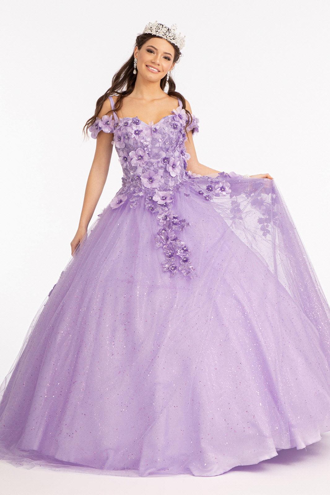 Long Quinceanera Dress Off Shoulder Floral Ball Gown - The Dress Outlet