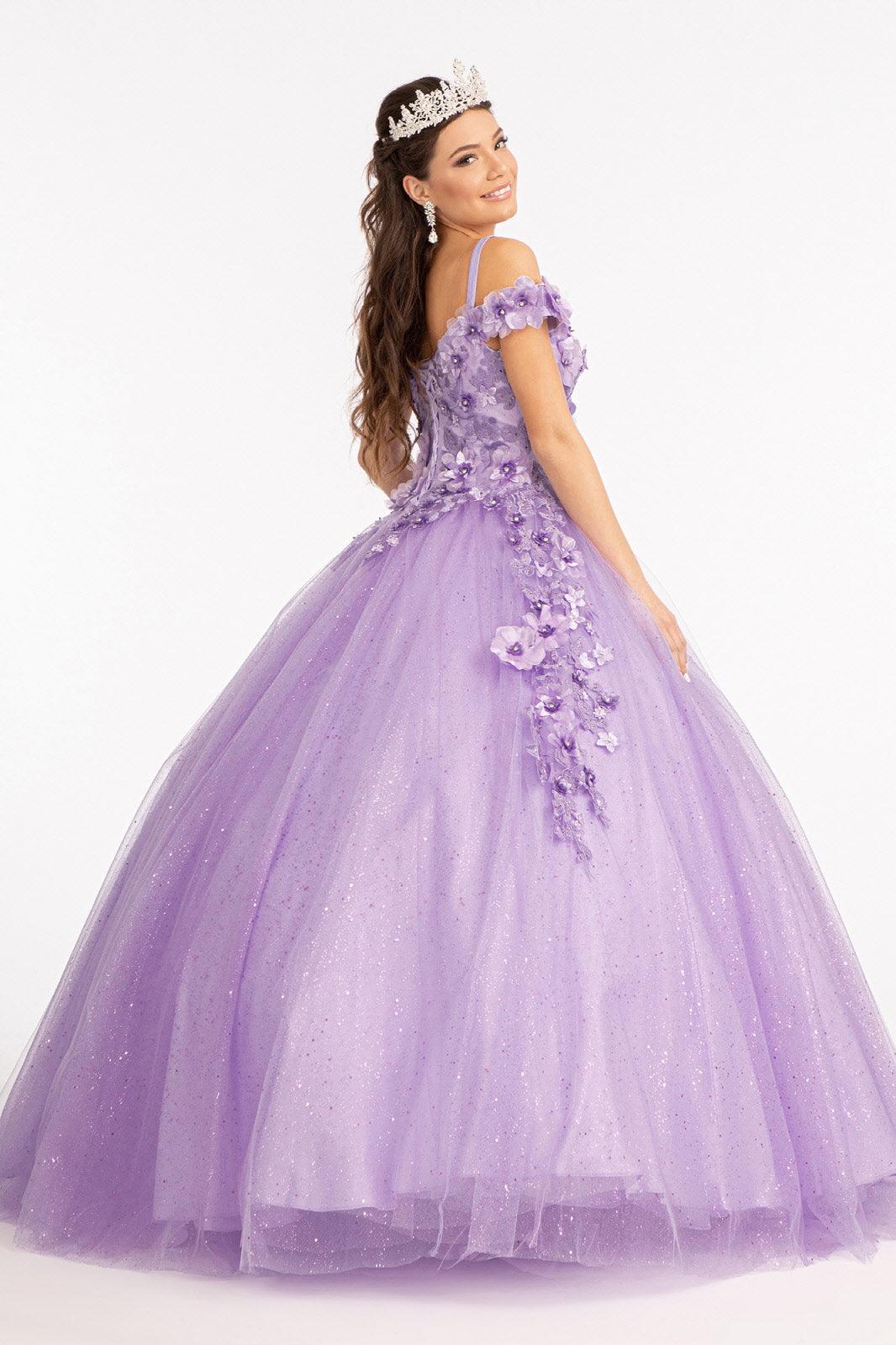 Long Quinceanera Dress Off Shoulder Floral Ball Gown - The Dress Outlet