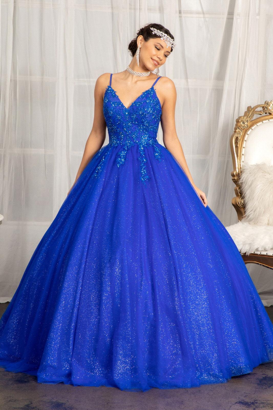 Long Quinceanera Dress Spaghetti Strap Ball Gown - The Dress Outlet