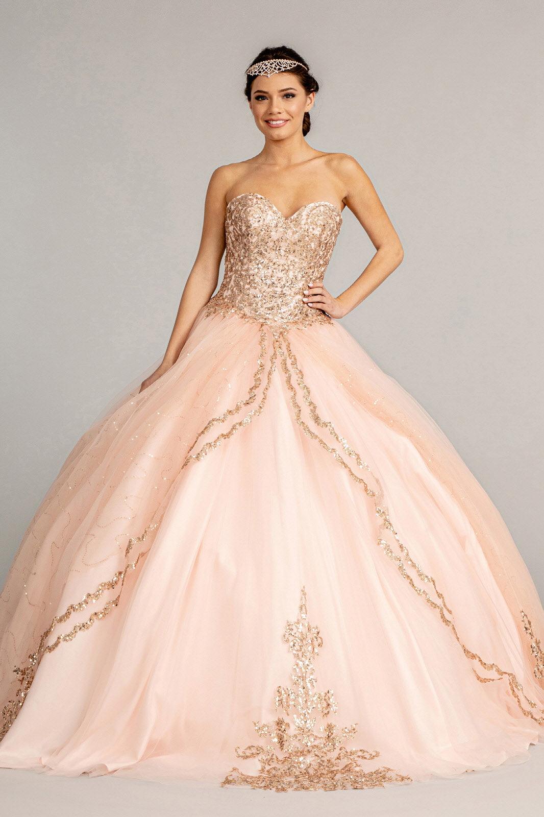 Long Quinceanera Dress Strapless Glitter Ball Gown - The Dress Outlet