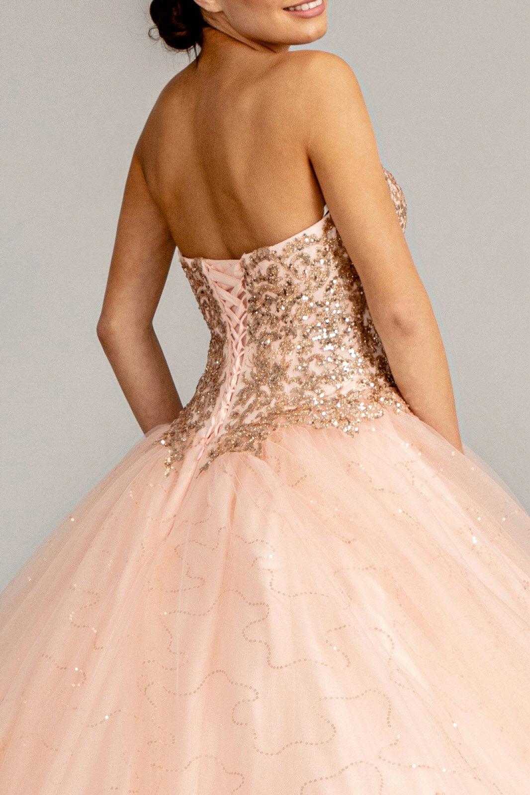 Long Quinceanera Dress Strapless Glitter Ball Gown