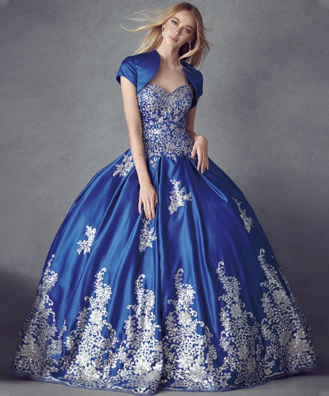 Long Sleeves Royal Blue Quinceanera Dresses V Neck Beaded Mexican Swee –  MyChicDress