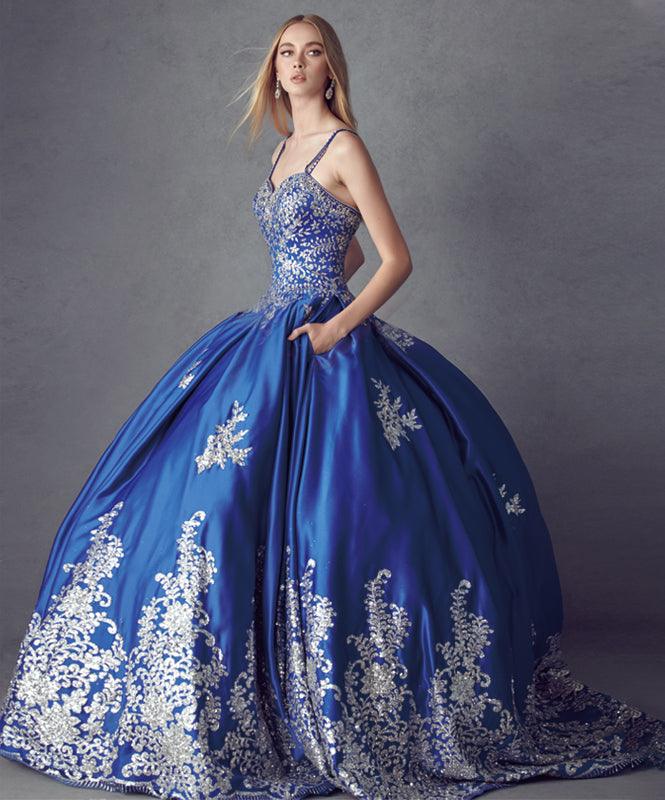 Royal Blue Sweet 16 Quinceanera Dress Sequined Sparkly Lace