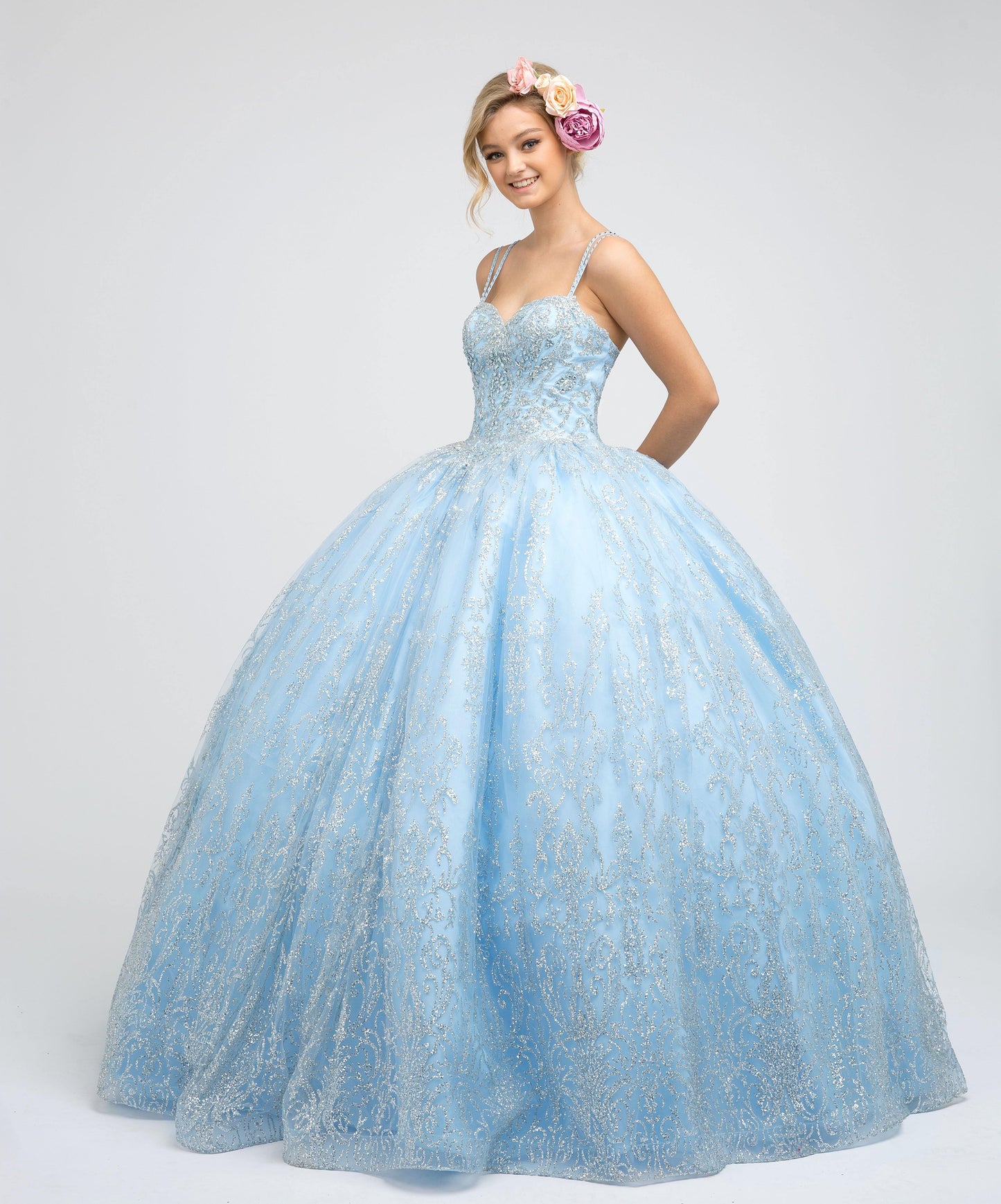 Long Quinceanera Glitter Mesh Ball Gown Sale - The Dress Outlet