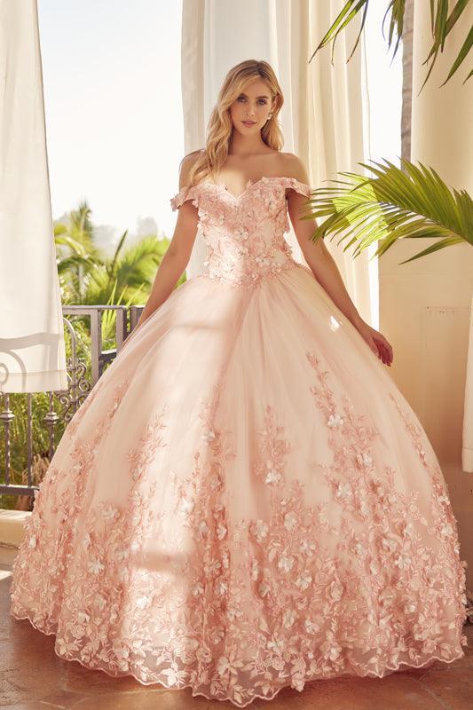 Long Quinceanera Off Shoulder Floral Ball Gown Sale - The Dress Outlet