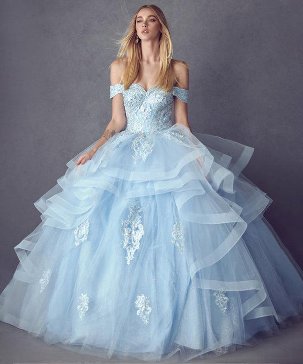Long Quinceanera Off Shoulder Glitter Ball Gown