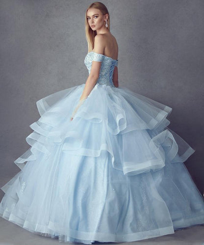 Long Quinceanera Off Shoulder Glitter Ball Gown - The Dress Outlet