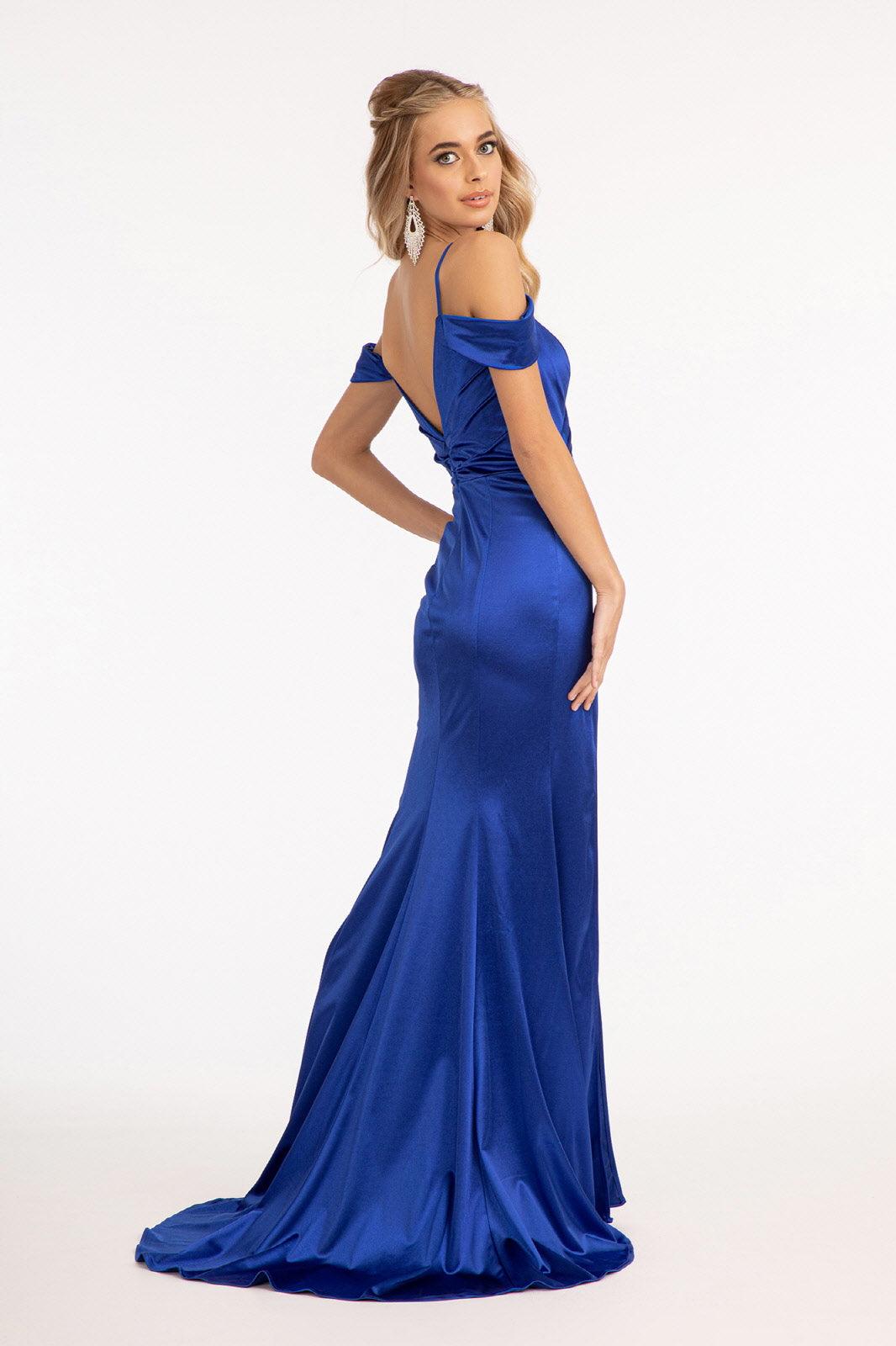 Long Satin Off Shoulder Mermaid Evening Dress