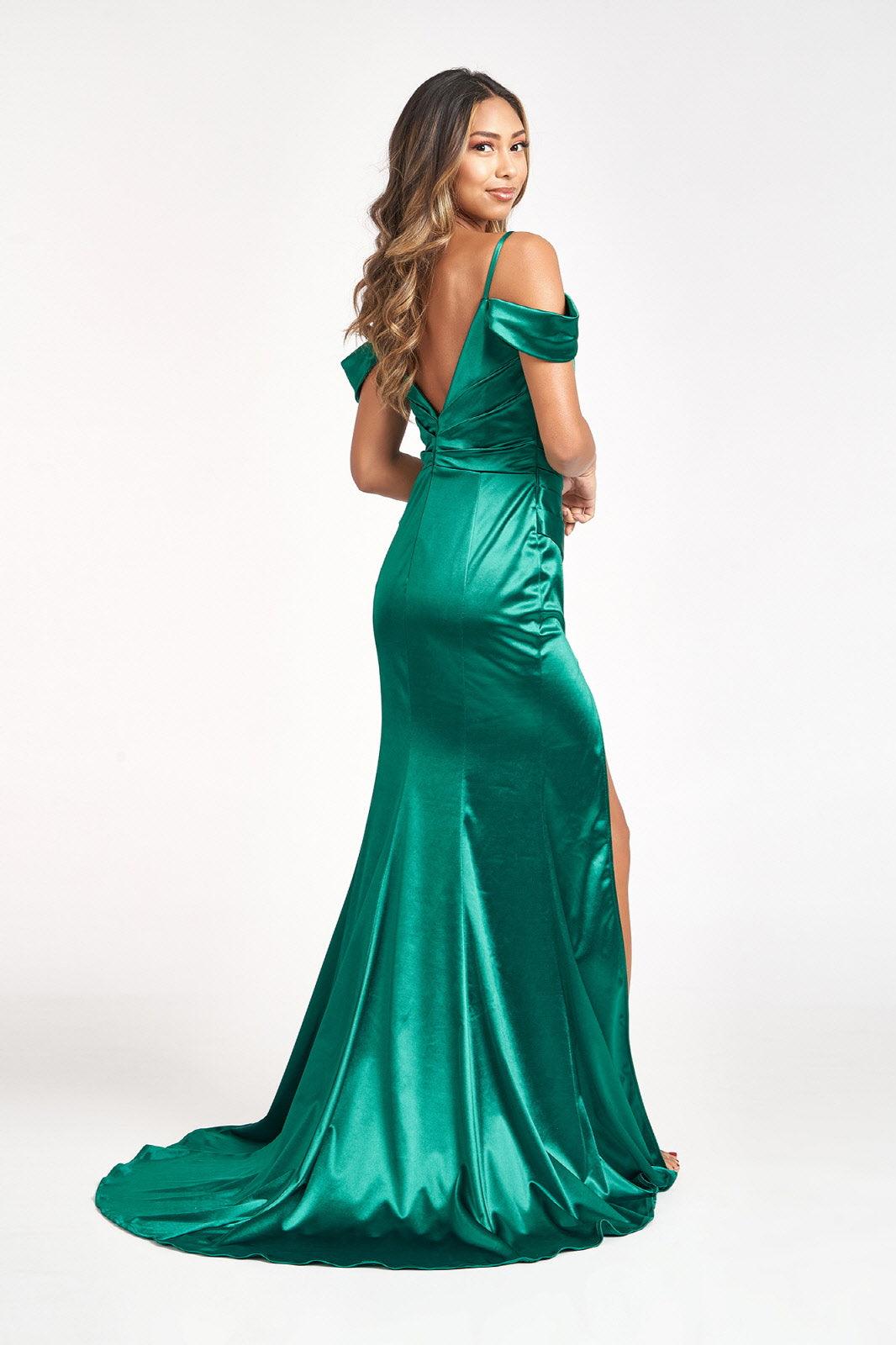 Long Satin Off Shoulder Mermaid Evening Dress - The Dress Outlet