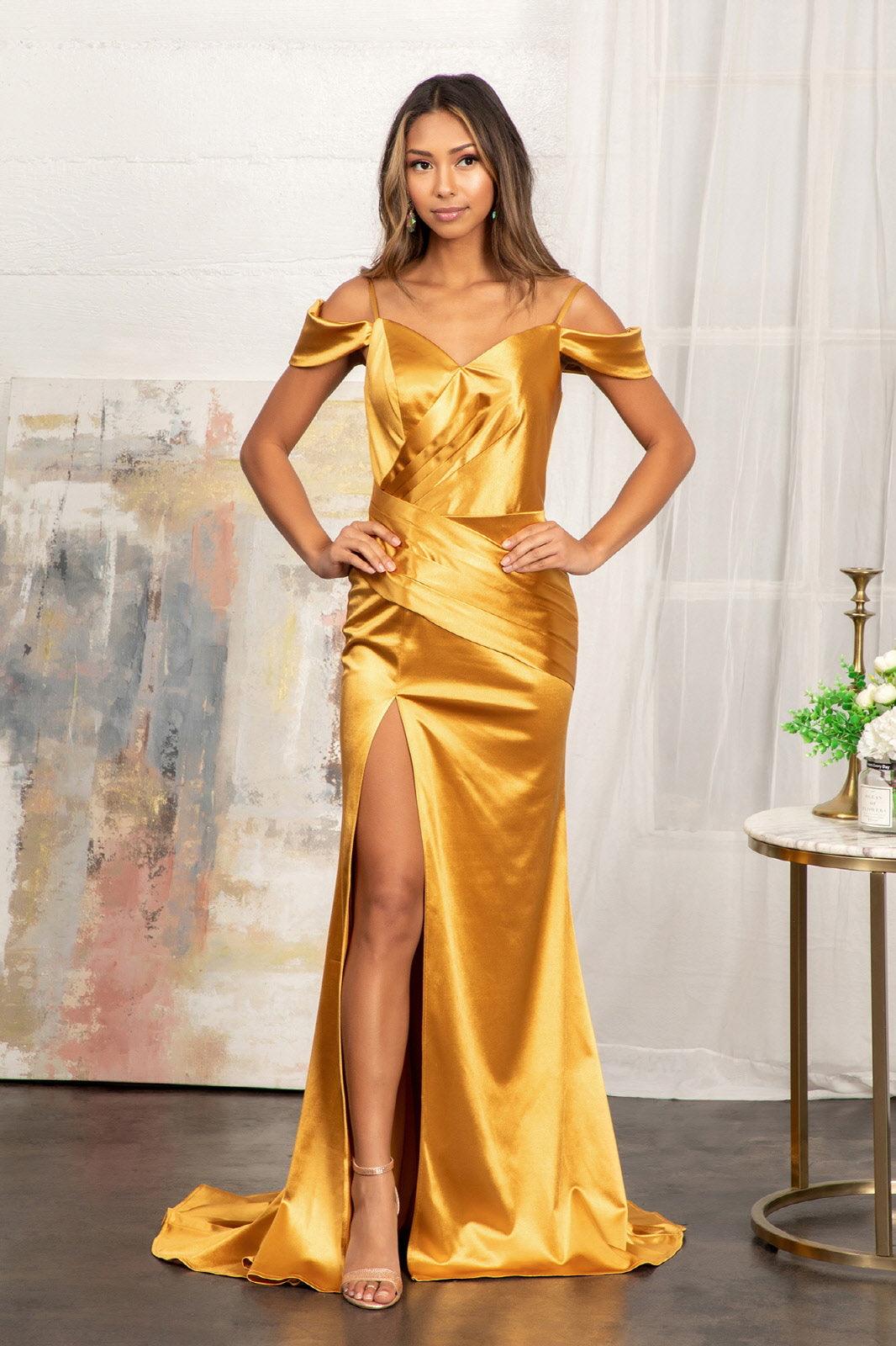 Long Satin Off Shoulder Mermaid Evening Dress