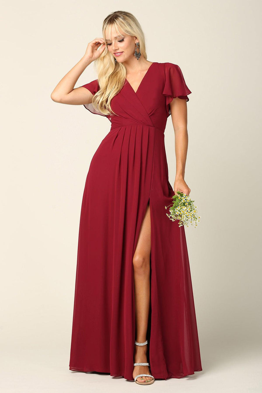 Long Short Sleeve Mother of the Bride Chiffon Dress - The Dress Outlet