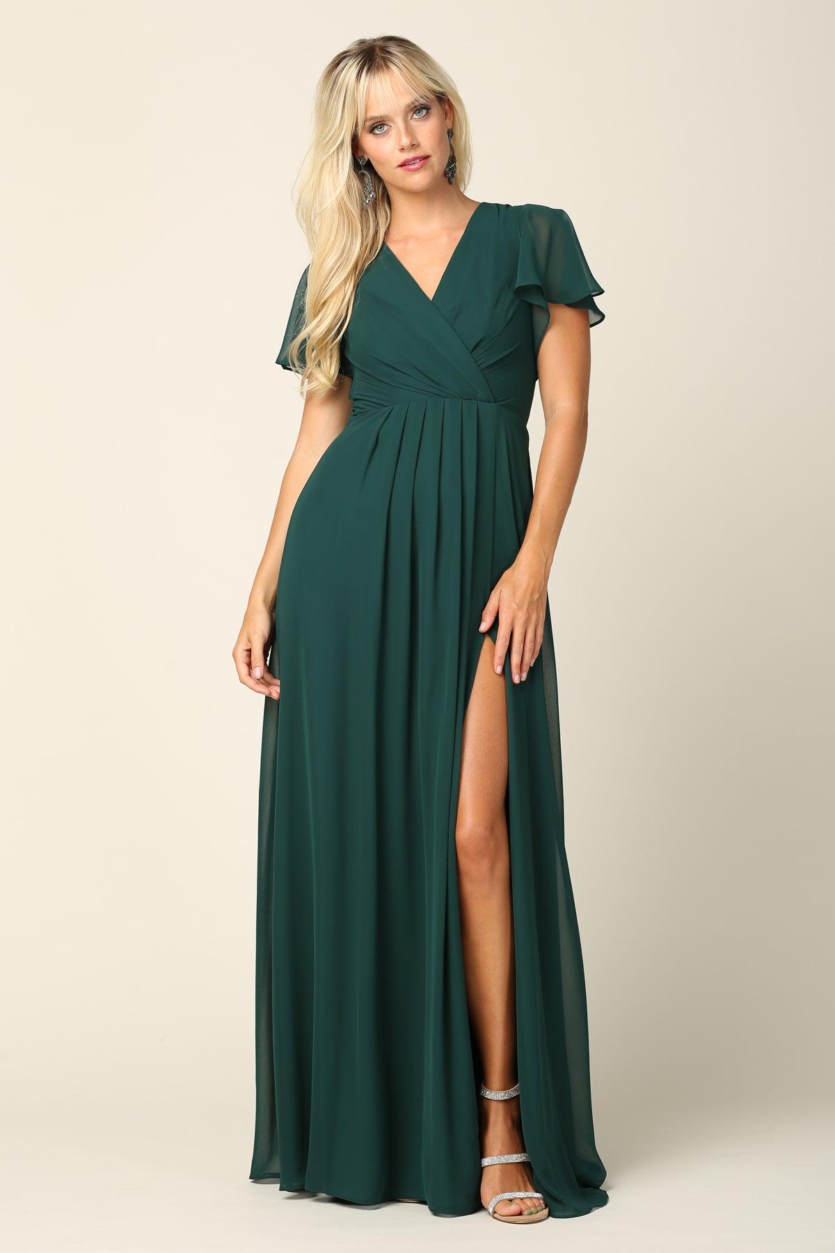 Long Short Sleeve Mother of the Bride Chiffon Dress - The Dress Outlet