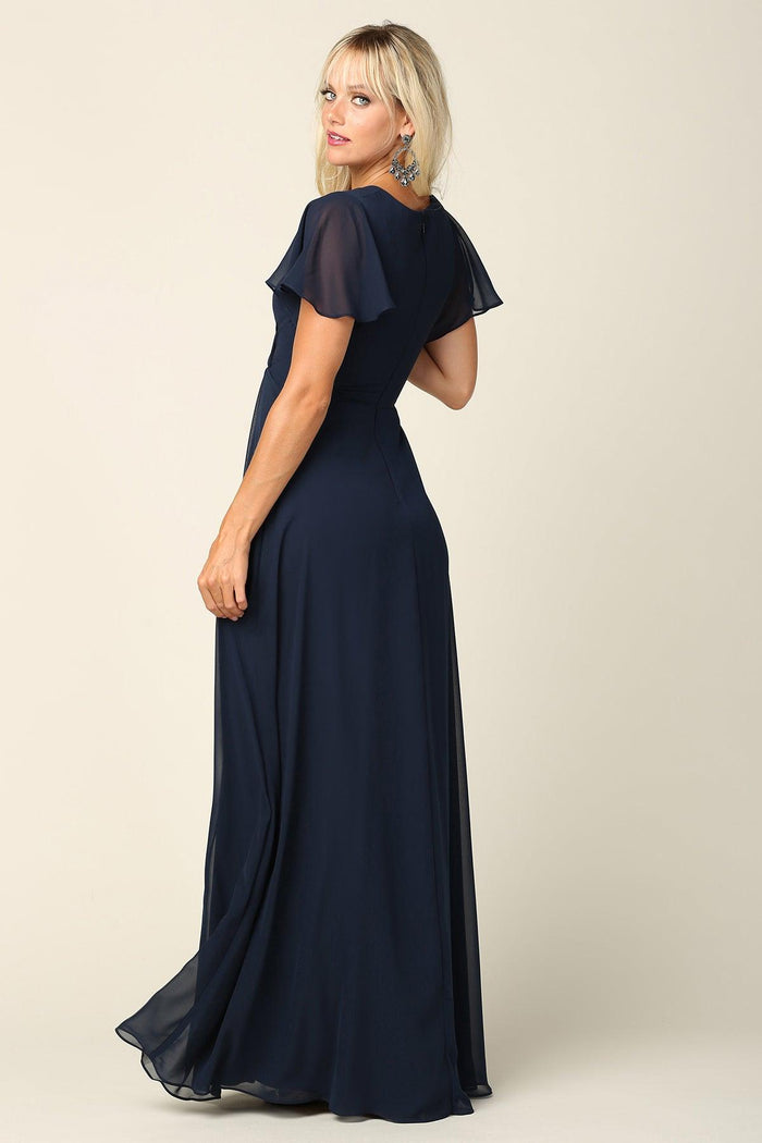 Long Short Sleeve Mother of the Bride Chiffon Dress - The Dress Outlet