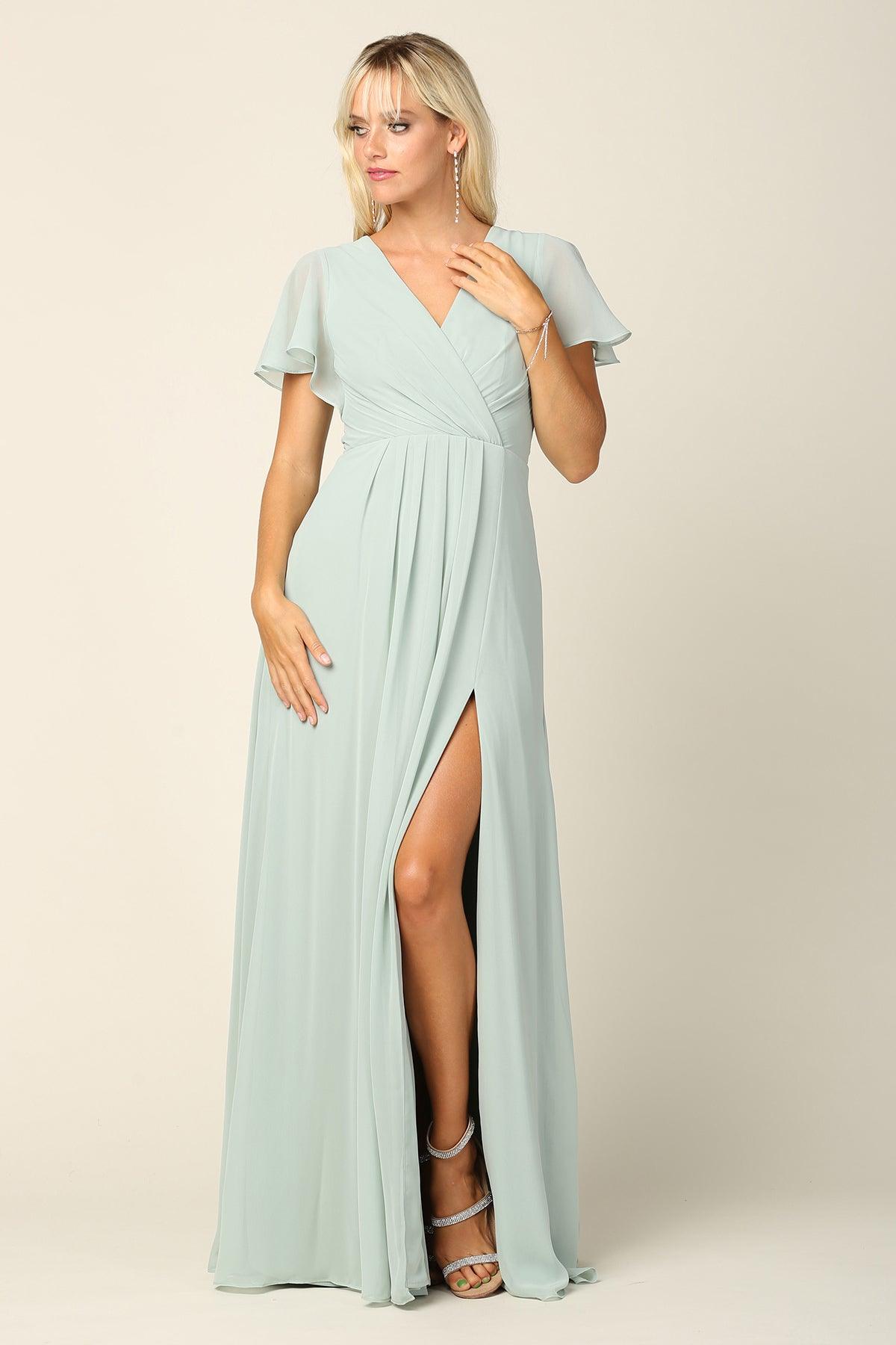 Long Short Sleeve Mother of the Bride Chiffon Dress - The Dress Outlet