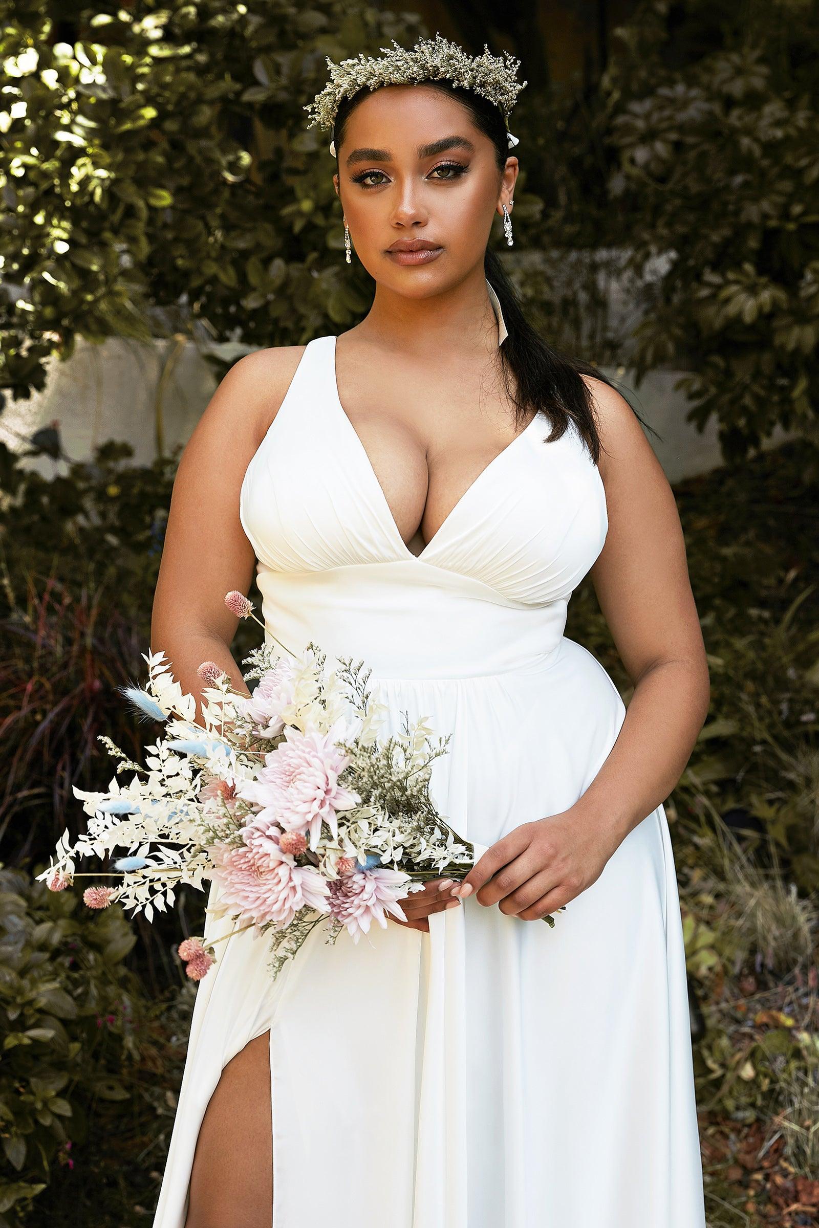 Long Simple Sleeveless Plus Size Wedding Dress - The Dress Outlet
