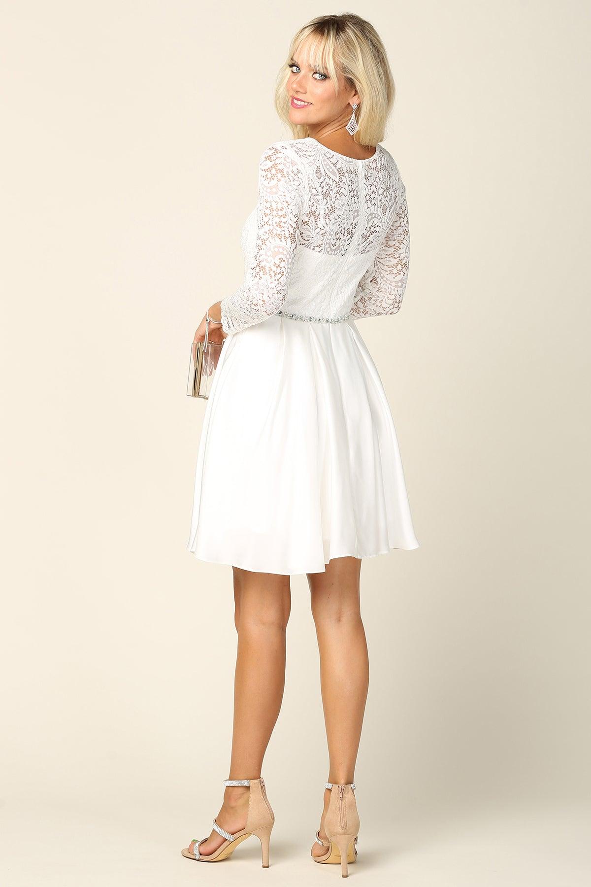 White Long Sleeve Beaded Cocktail Dress