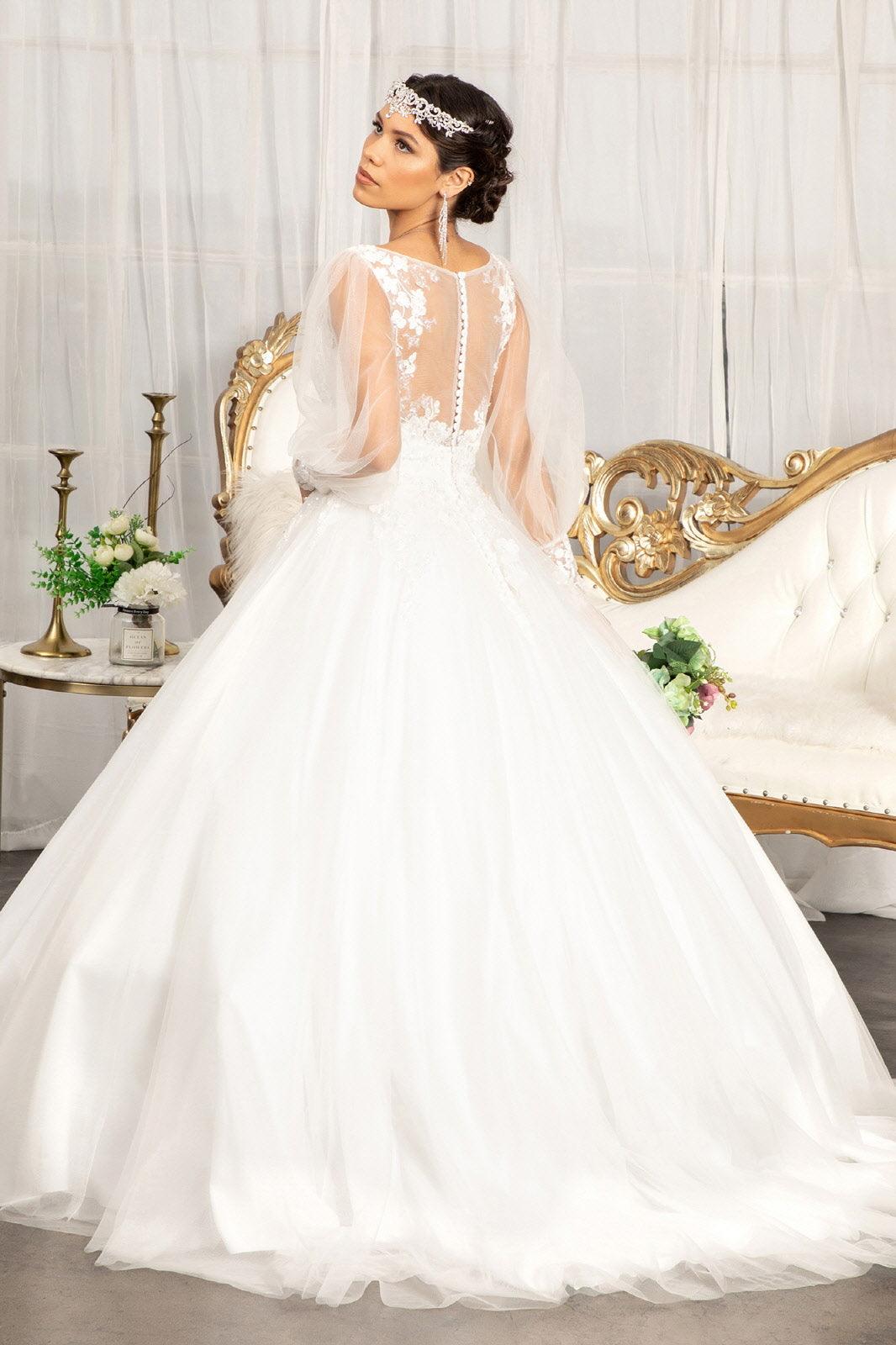 Ivory Long Sleeve Beaded Wedding Dress