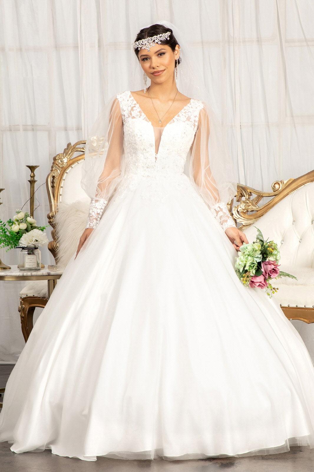 Long Sleeve Beaded Wedding Dress - The Dress Outlet