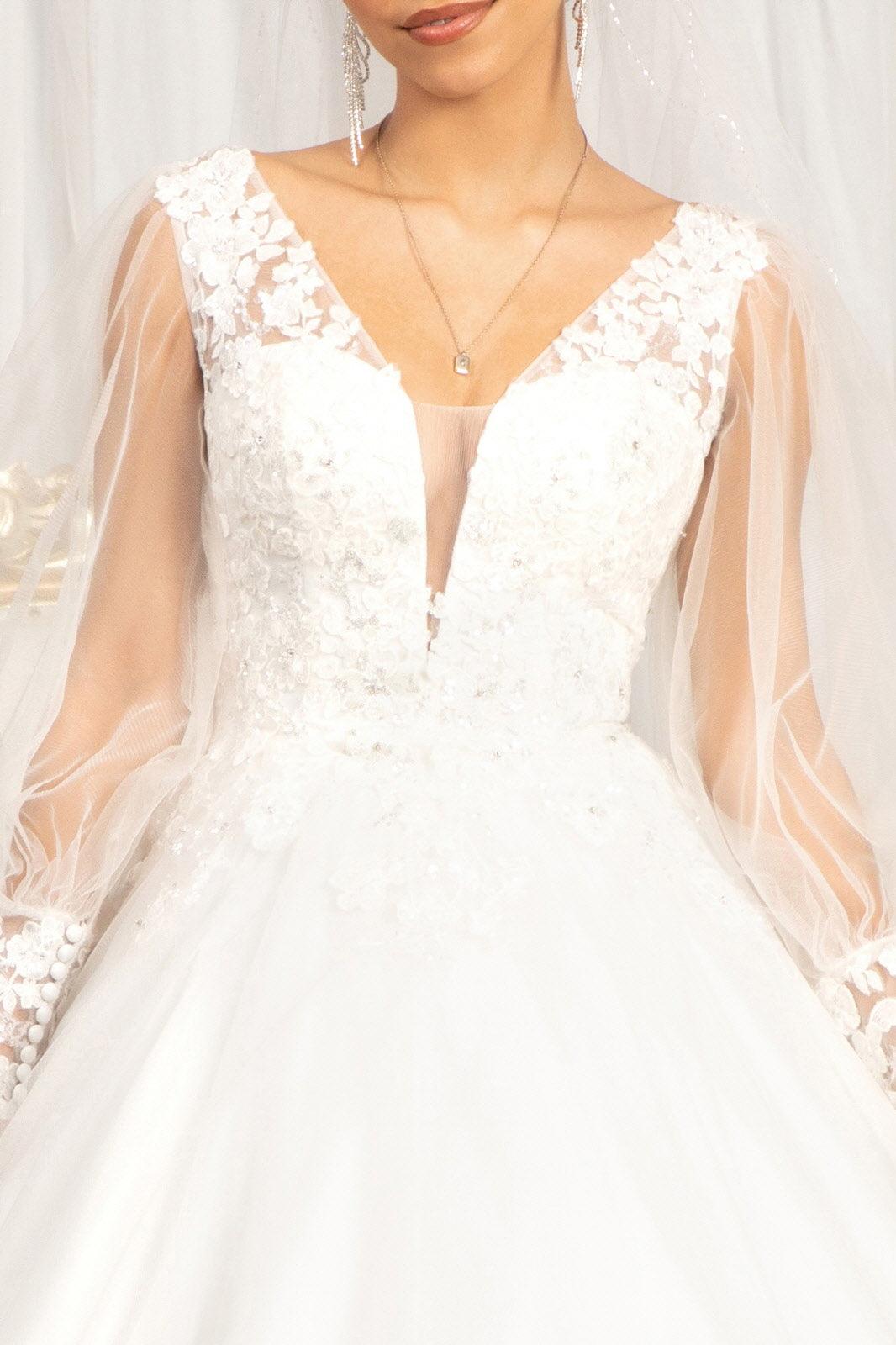 Long Sleeve Beaded Wedding Dress - The Dress Outlet