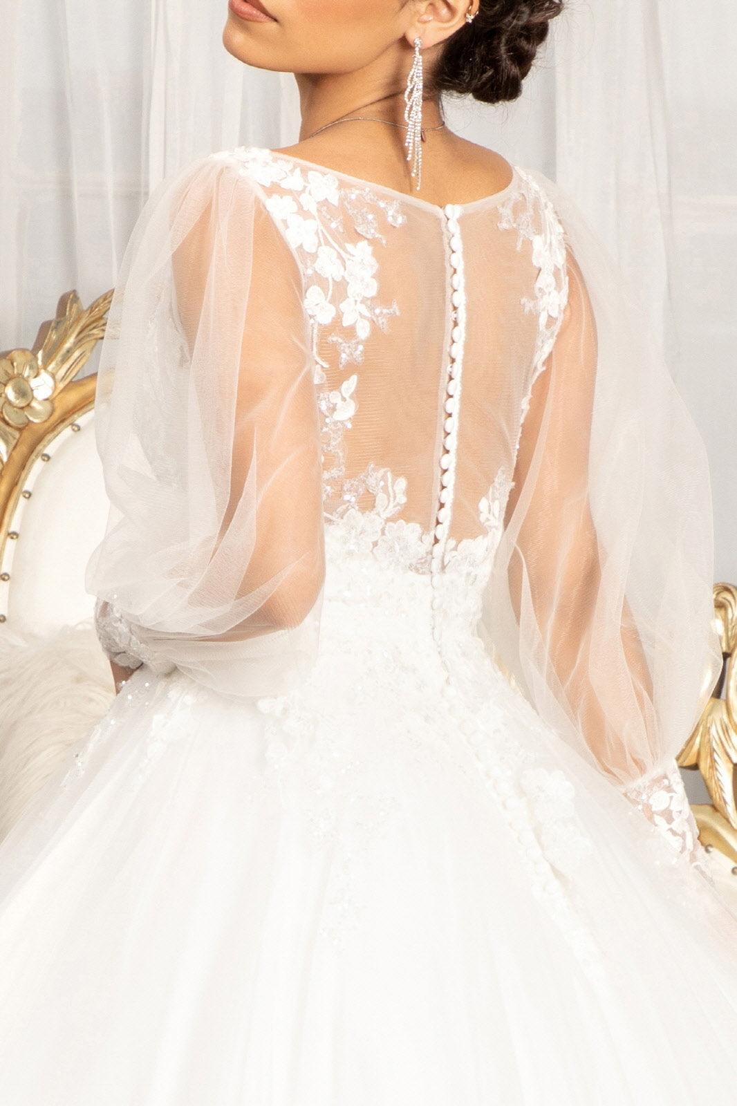 Ivory Long Sleeve Beaded Wedding Dress