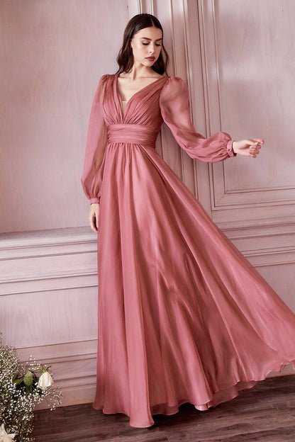 Full Sleeve Long Formal Dress Rosewood