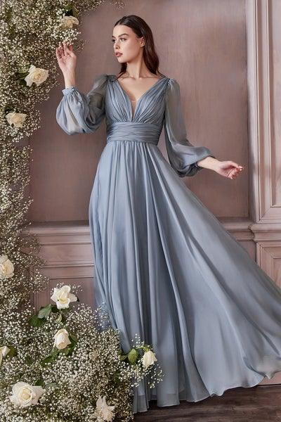 Full Sleeve Long Formal Dress Smoky Blue