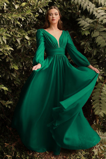 Full Sleeve Long Formal Dress Emerald