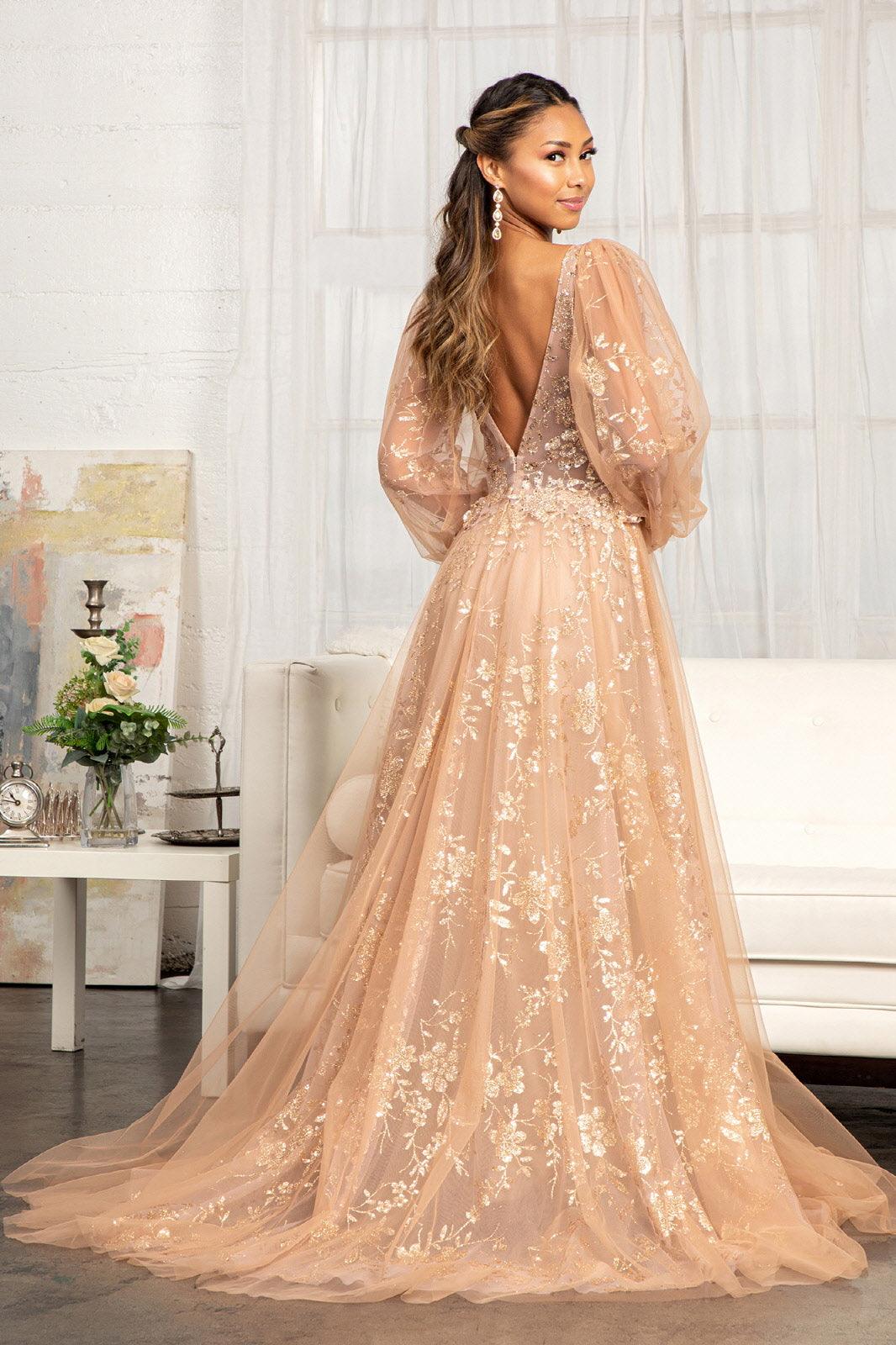 Long Sleeve Formal Glitter Evening Prom Dress Sienna