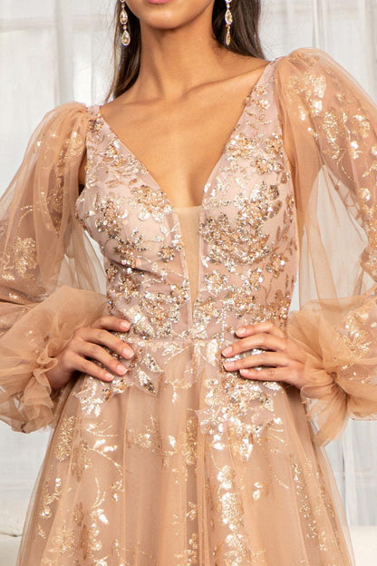 Long Sleeve Formal Glitter Evening Prom Dress Sienna