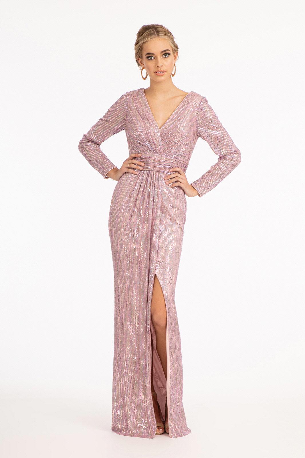 Champagne Long Sleeve Formal Mermaid Evening Dress │ The Dress Outlet