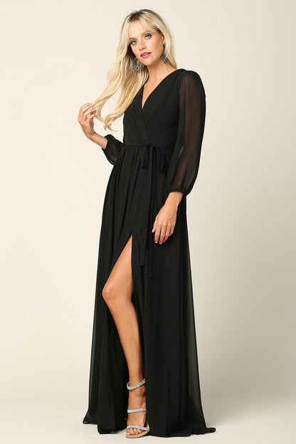 Long Sleeve Mother of the Bride Chiffon Dress - The Dress Outlet