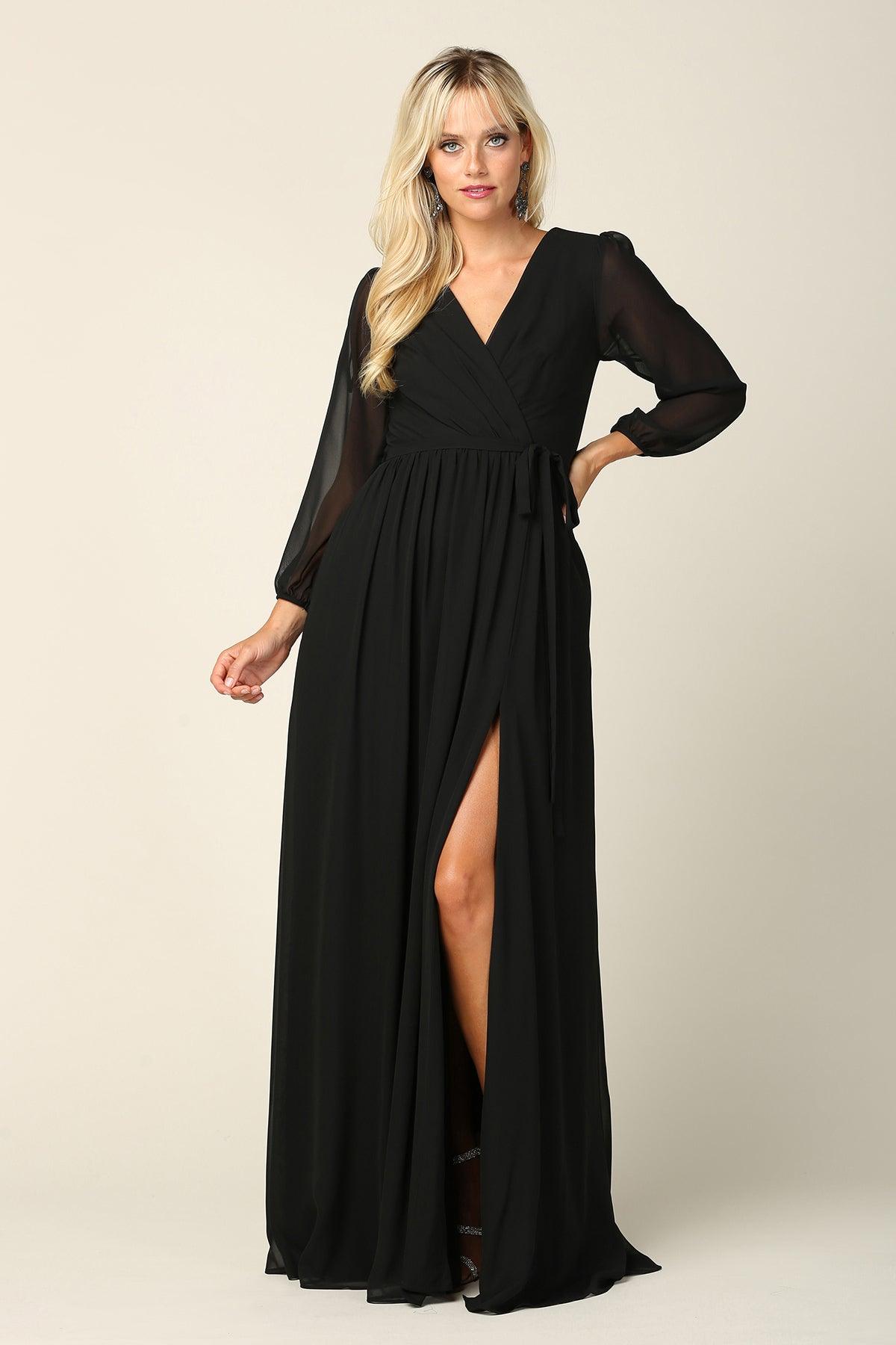 Long Sleeve Mother of the Bride Chiffon Dress | The Dress Outlet